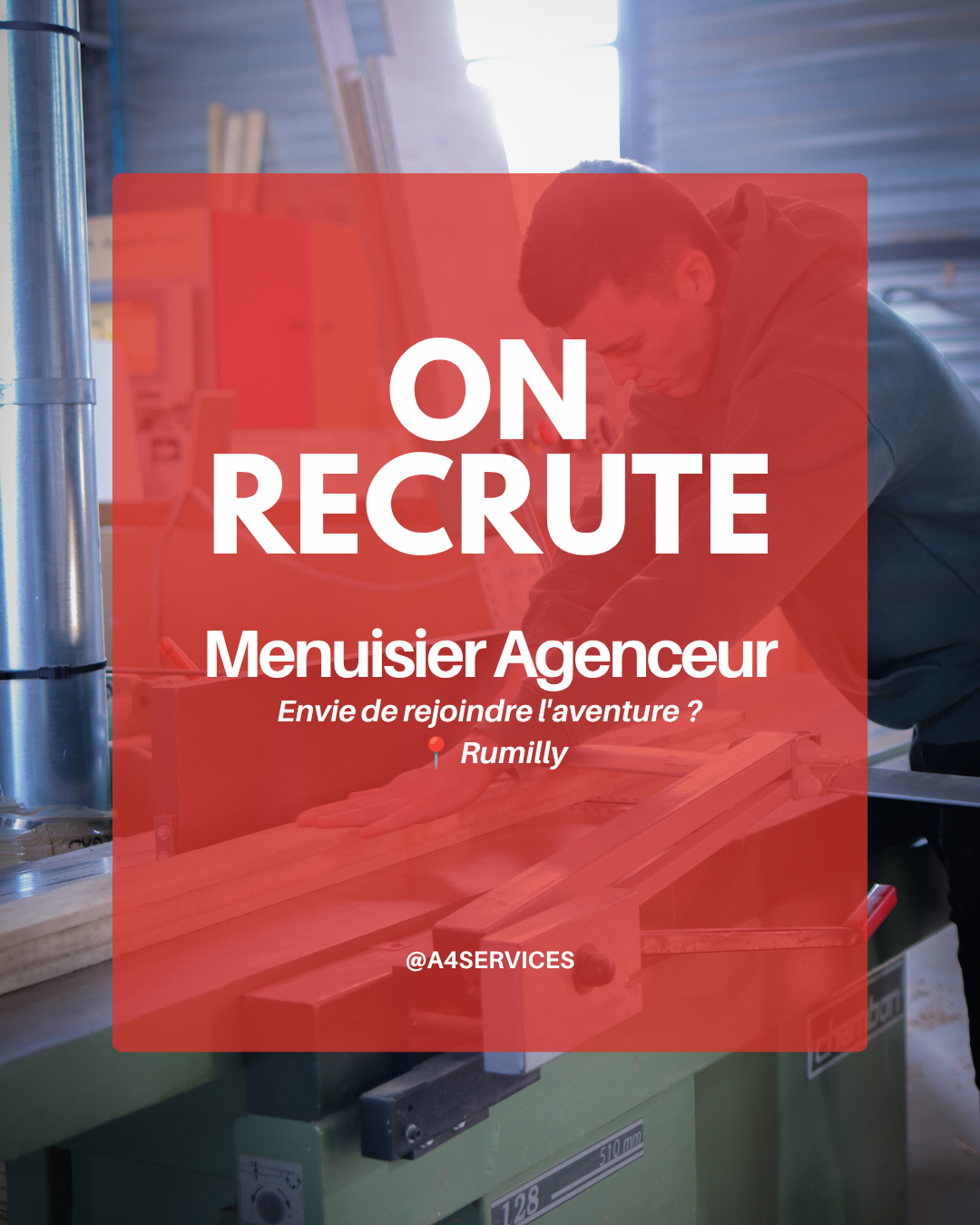 A4 Services recrute un(e) menuisier(ère) agenceur(se) à Rumilly